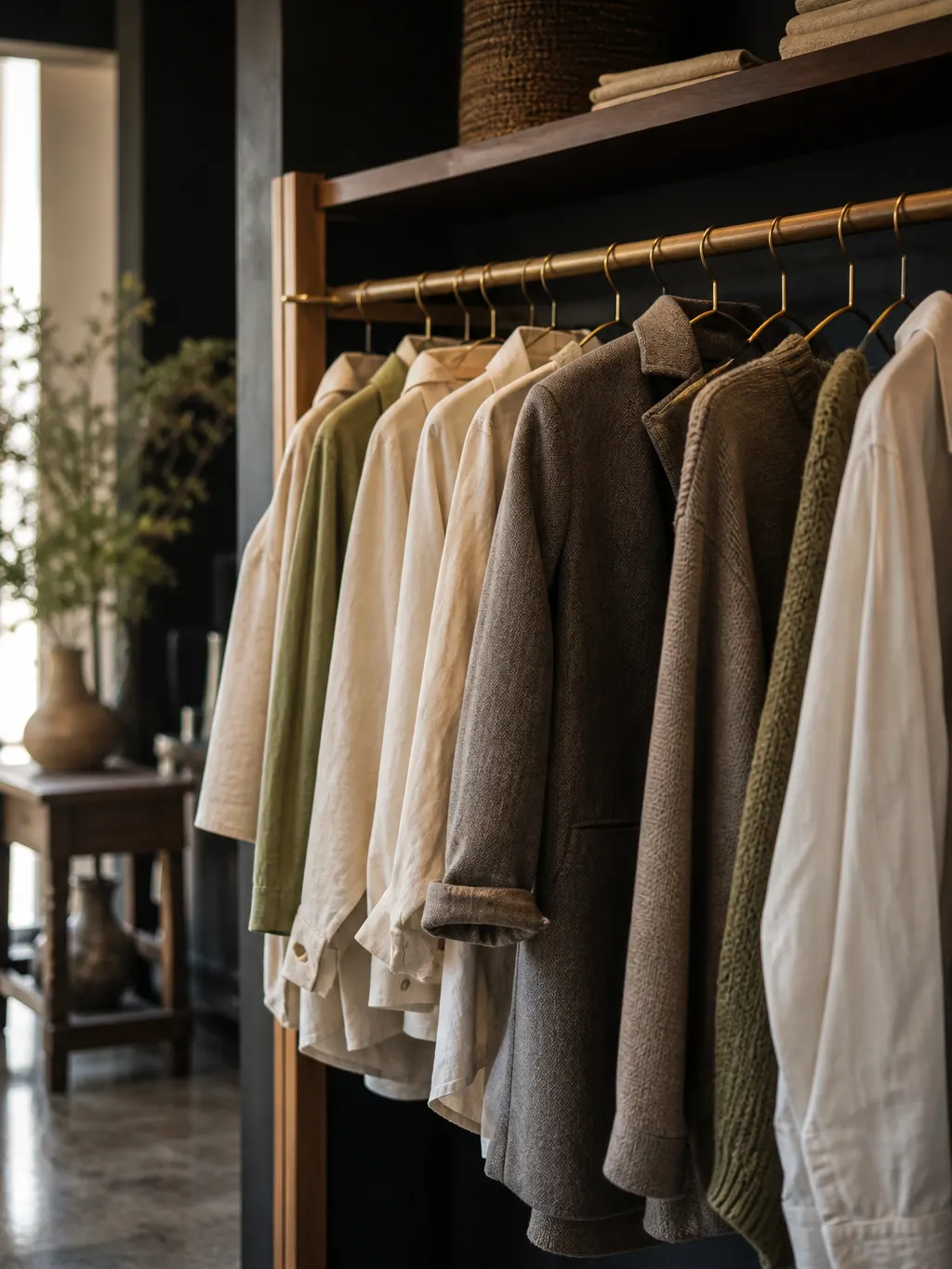 Garments on a brass rail inside the BARI BUTI store