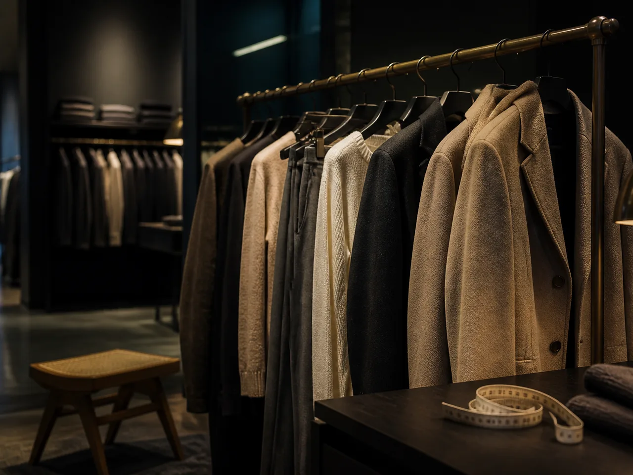 Clothing rail and fitting tools inside the BARI BUTI store